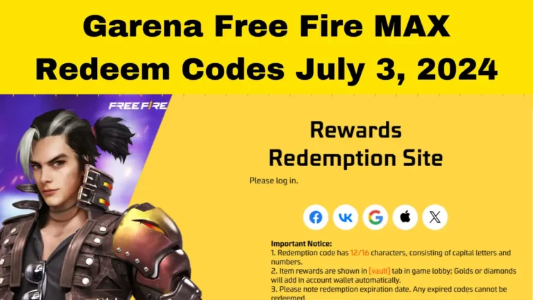 Garena Free Fire MAX Redeem Codes July 3, 2024