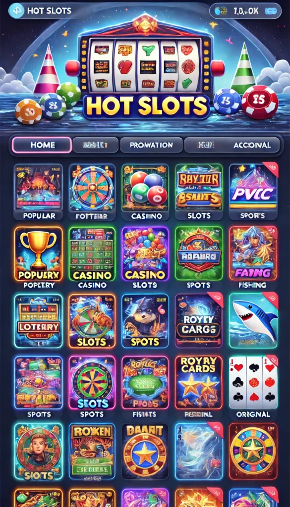 A mobile UI design for "Tiranga Game" featuring an Indian flag motif at the top. The interface includes categories like Lottery, Casino, Sports, Slots, and Fishing, with colorful, animated icons. The layout is enhanced with glowing neon accents and a clean navigation bar at the bottom.