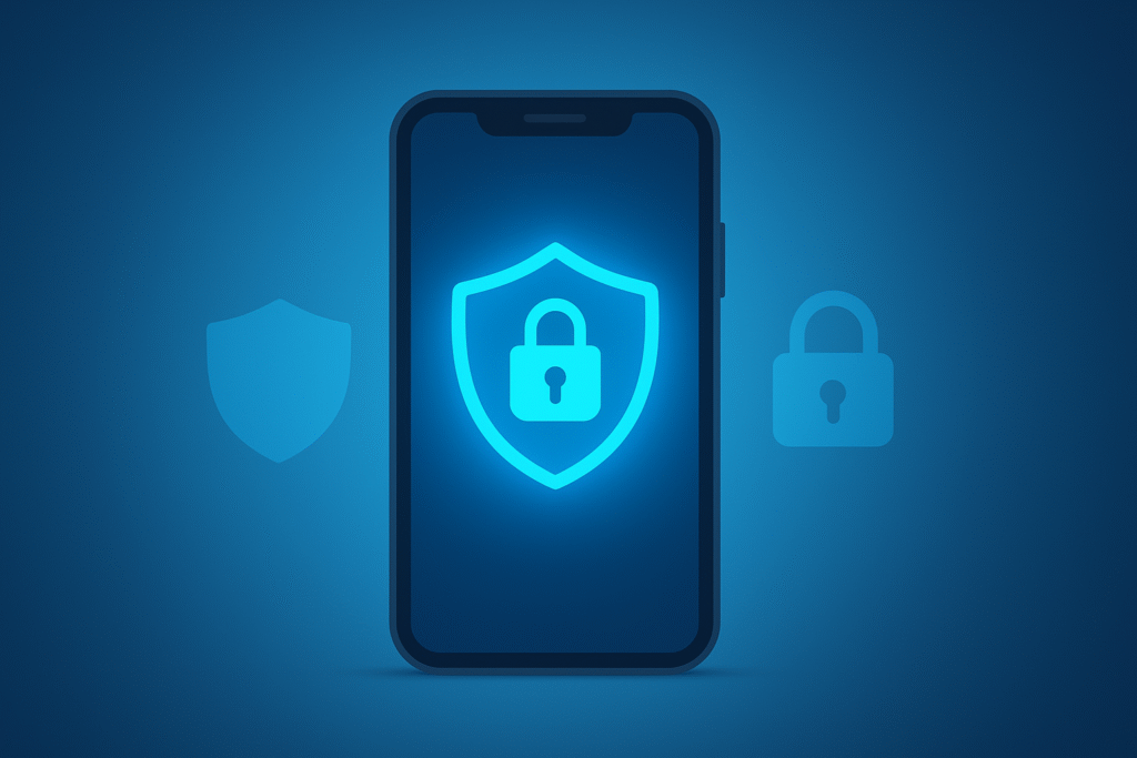 Android phone with privacy shield icons representing SwatchSeries APK safety guide