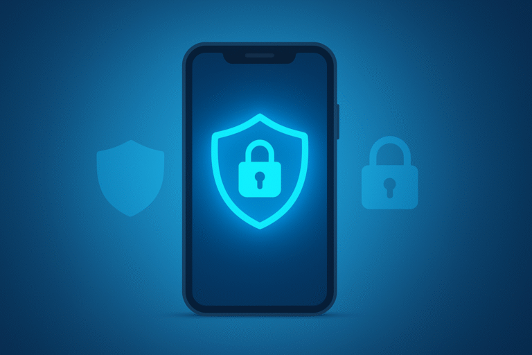 Android phone with privacy shield icons representing SwatchSeries APK safety guide
